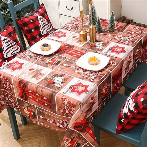 (F) Christmas Table Runner Tablecloth Dinning Table Cover Flag Xmas Decoration