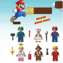 6PCS Super Mario Luigi Peach Princess Mushroom Mini Figures Building Blocks Characters Fits Lego