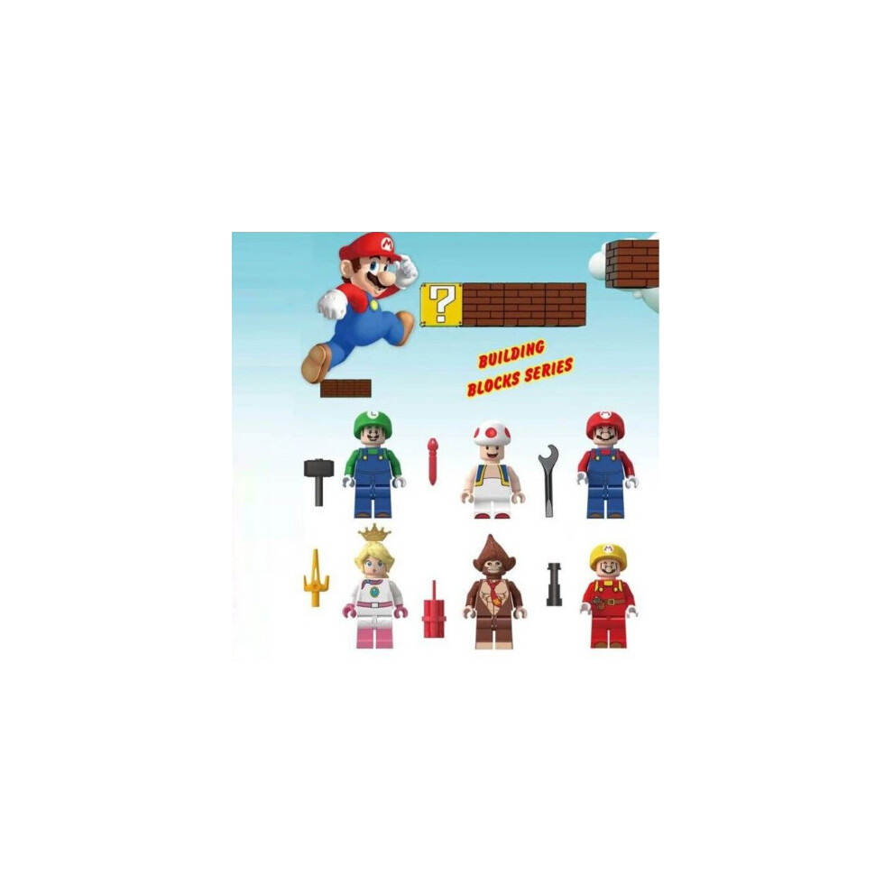 Xurikcoo 6Pcs Super Mario Luigi Peach Princess Mushroom Mini Figures Building Blocks Characters Fits Lego