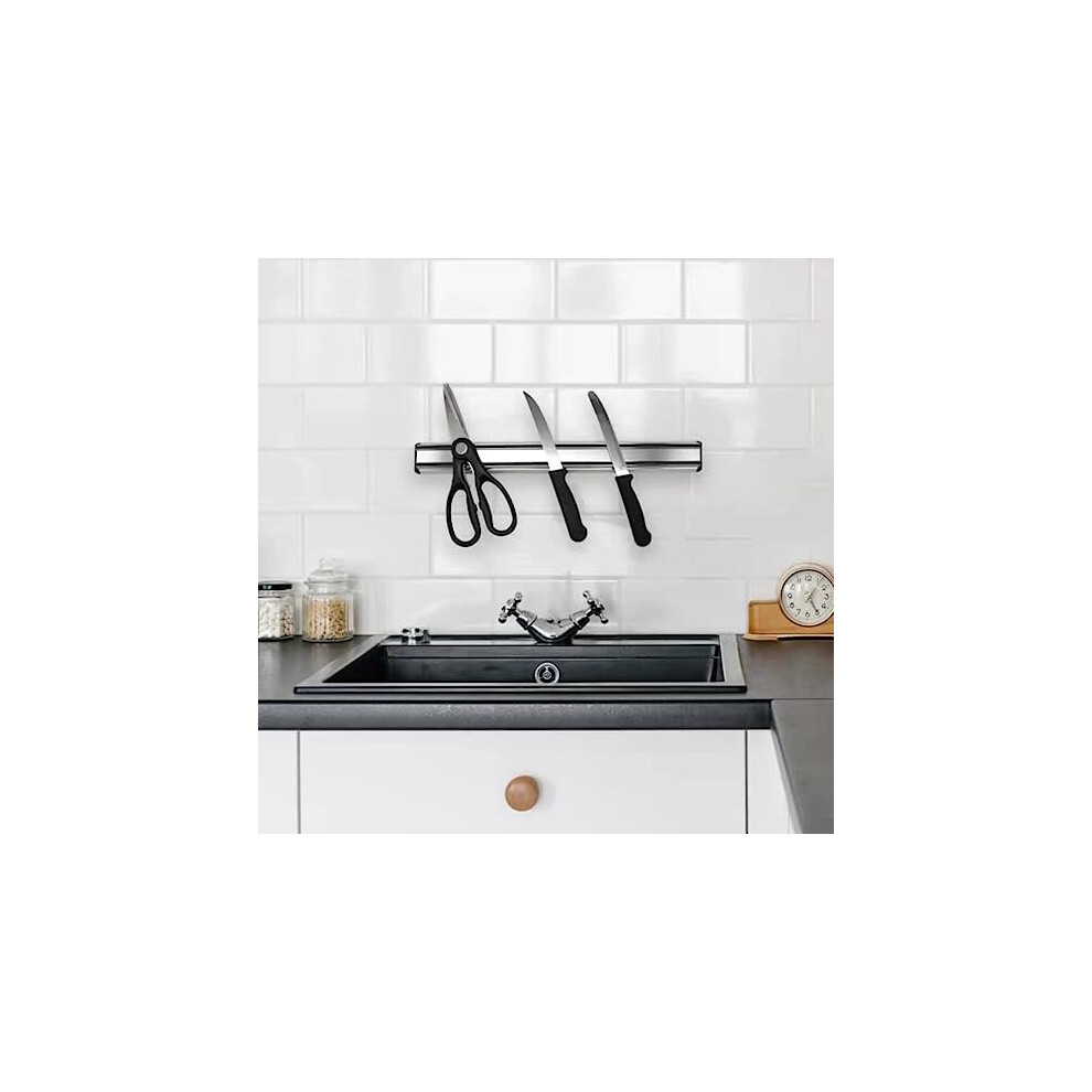 Kitchen Knife Rack Magnetic Utensil Holder Stainless Steel Strip Bar 40cm 2 Piece Set