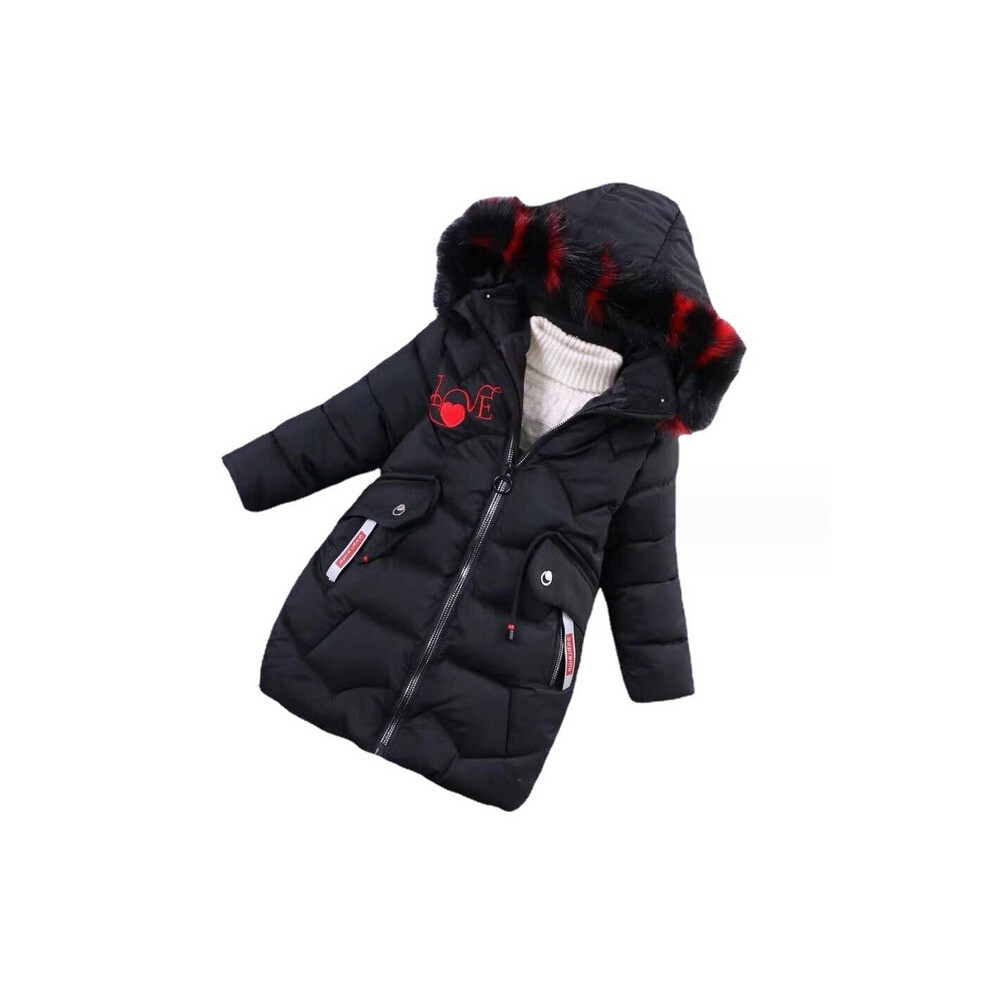 (Black 04, 6-7 Years) Kids Girls Coat Jacket Hooded Winter Warm Long