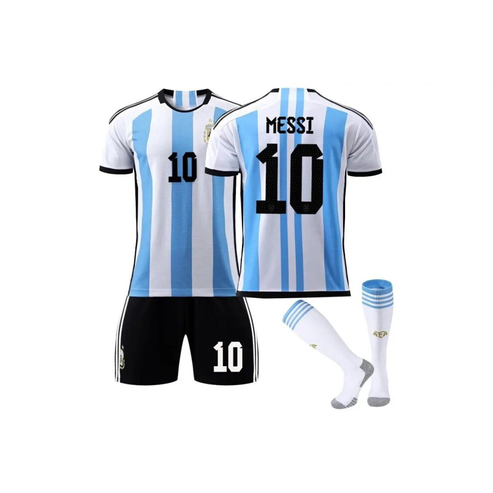 (22) 2022 World Cup Argentina Messi No.10 Soccer Jersey Set Tootball Kits T-shirt For Kids Adult 