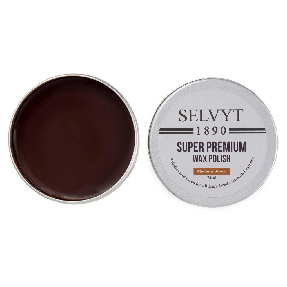 (Medium Brown) Selvyt 1890 Super Premium Wax Polish 75ml Polishes and cares for all High-Grade Smooth Leather