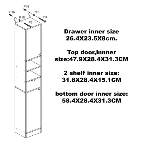 High Gloss Bathroom Tallboy Free Standing Cabinet Tall Storage 1