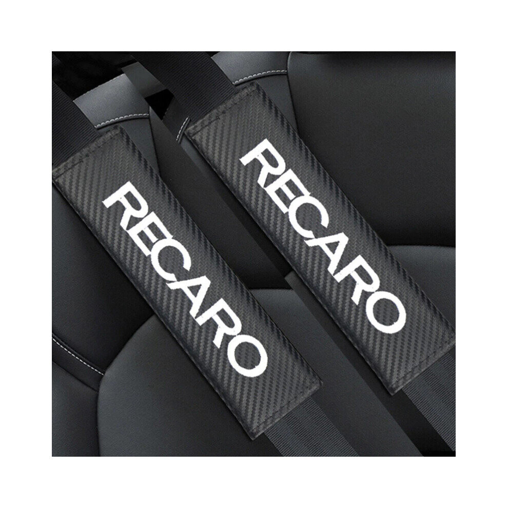 2Pcs Recaro Logo Carbon Fiber Style Leather Seat Belt Shoulder Pad 4754135866302