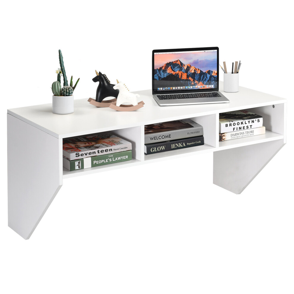 Wall Mounted Floating Computer Desk Wood PC Work Study Table W/Storage