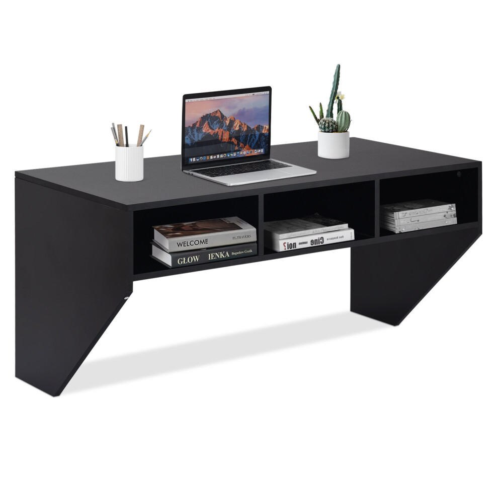 Wall Mounted Floating Computer Desk Wood PC Work Study Table W/Storage