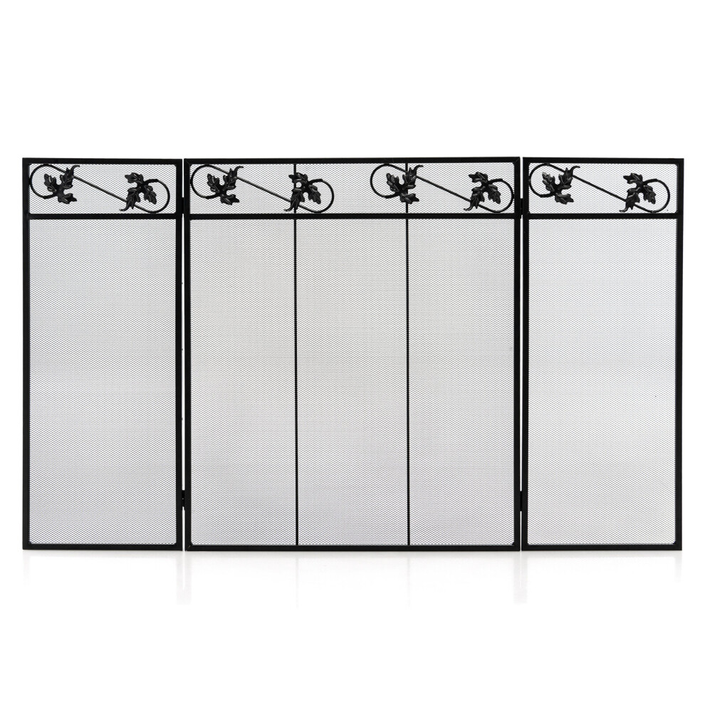 3-Panel Folding Fireplace Screen w/Metal Mesh Heat-Resistant Freestand