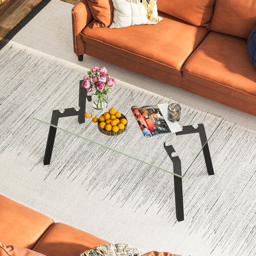 Costway Tempered Glass Coffee Table Modern Rectangular Table Living Room 2