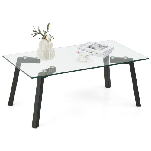 Costway Tempered Glass Coffee Table Modern Rectangular Table Living Room