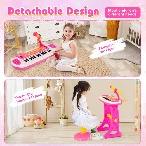 Casart 31-Key Kids Electronic Keyboard Toy w/ Stool Microphone Record Gift 3+ 2