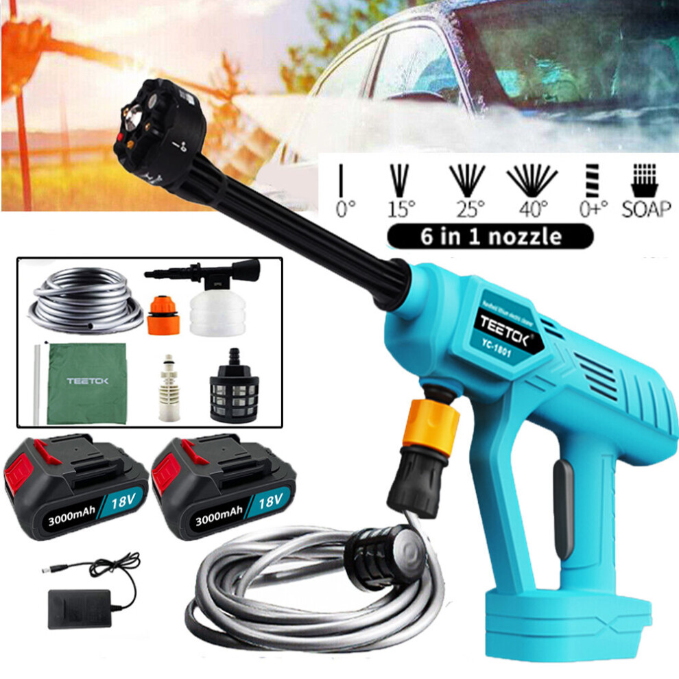 Cordless Car High Pressure Washer Jet Water Wash+2x3A Battery+Charger