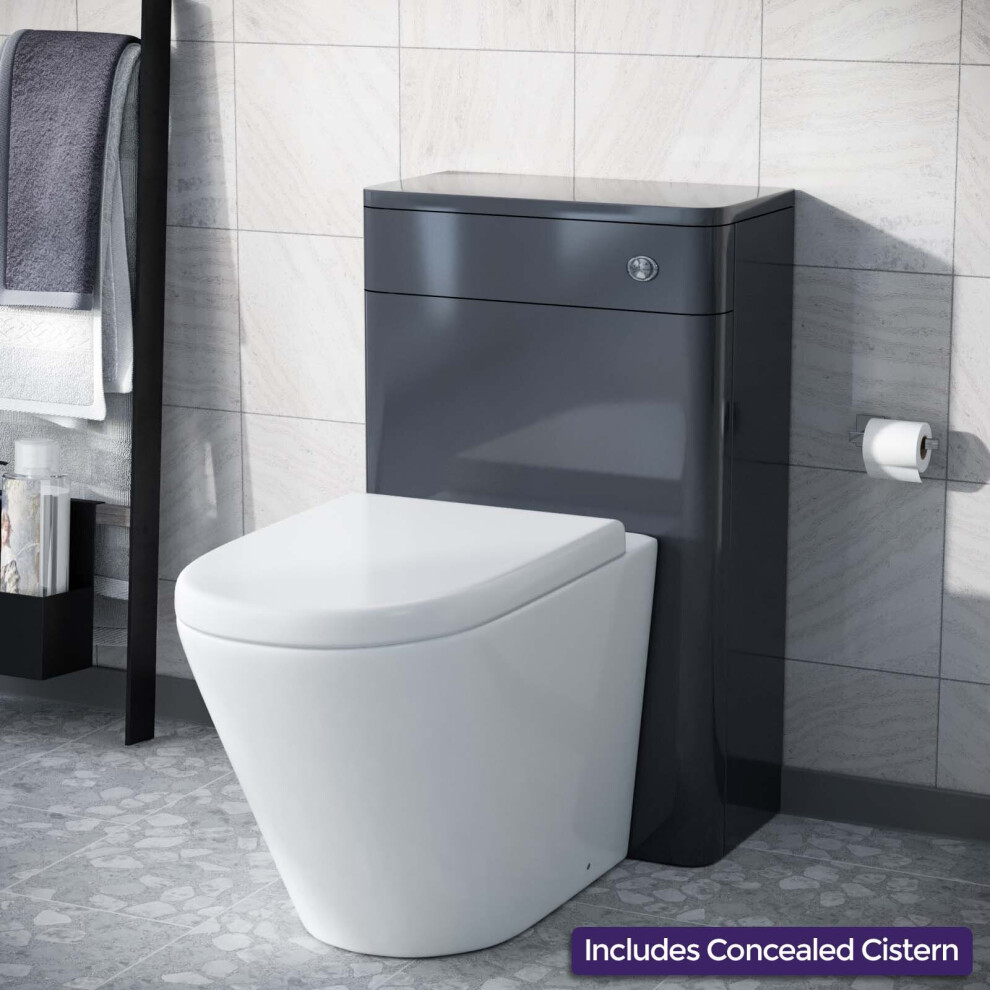 Modern 500mm Grey  Back To Wall WC Unit & Rimless Toilet Pan Space Saving Afern