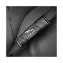 2pcs Jaguar Logo Carbon Fiber Leather Seat Belt Shoulder Pads - Soft, Comfortable Padding, Easy Install