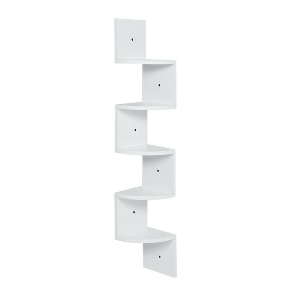(White - 5 tier) 3/5 Tier Floating Wall Shelves Corner Shelf Storage Wood Display Bookcase Unit