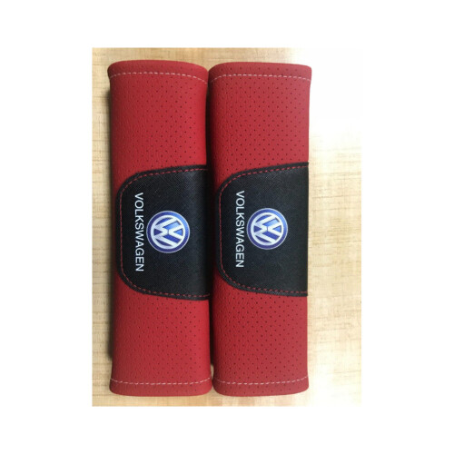 2pcs VW Red Seat Belt Cover Shoulder pad Microfiber Soft Leather 2