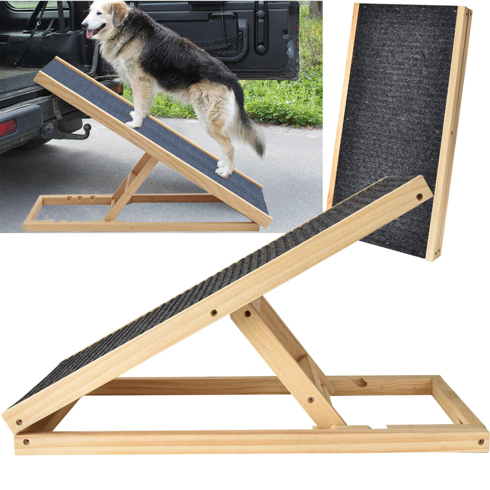 (70x35cm) Foldable Pet Ramp for Cars Travel Wooden Dog Ladder Pets Ramp Lightweight Non Slip Carpet Height Adjustable