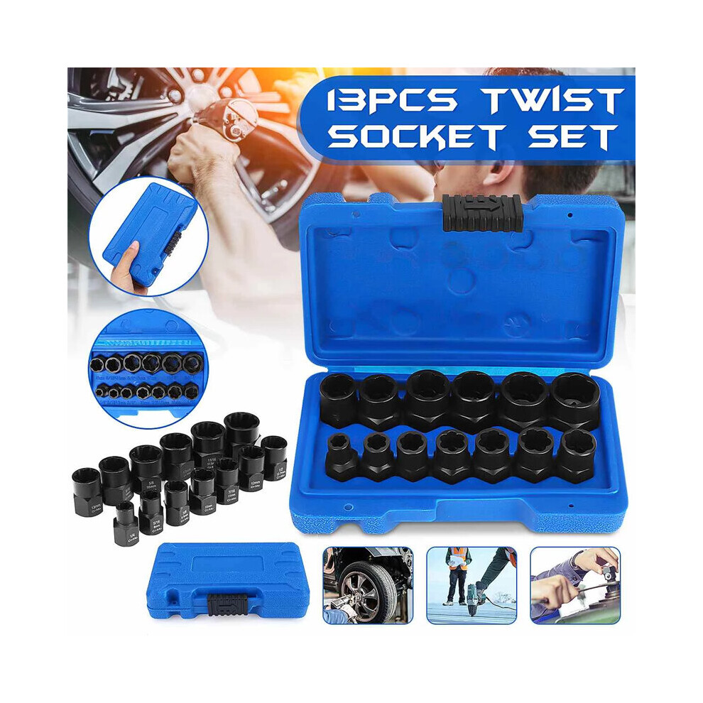 13Pcs Impact Damaged Bolt Nut Remover Extractor Set Twist Socket Tool