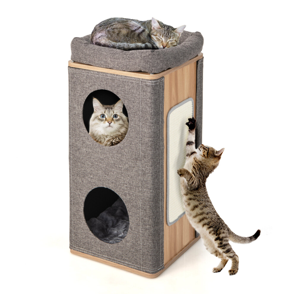 Cat House Barrel-Shaped with Scratching Board 2 Hideaways & Top Perch