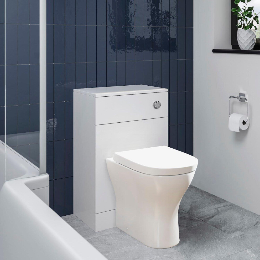 Affine Btw Back To Wall Toilet Pan Concealed Cistern Unit 500Mm Soft Close Seat White