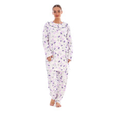 (Lilac, XL) Malay Ladies Pyjama Set Floral Long Sleeve Button Pockets Thermal Warm Soft Loungewear