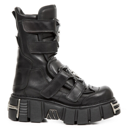 New Rock (43) NEW M-422-S1 Unisex Metallic Black Leather Boots