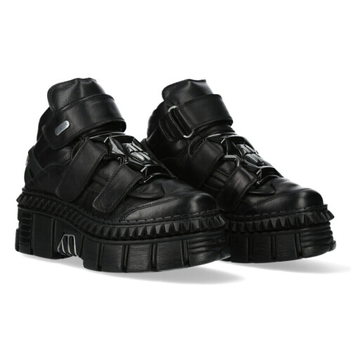 New Rock (41) NEW WALL285-S3 Unisex Metallic Black Leather Boots 1