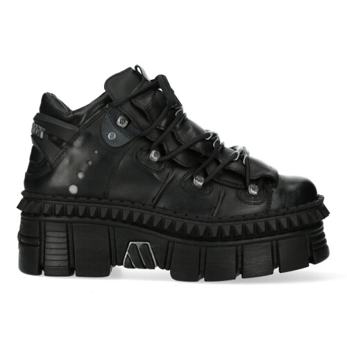 New Rock (45) NEW WALL106-S13 Unisex Metallic Black Leather Boot