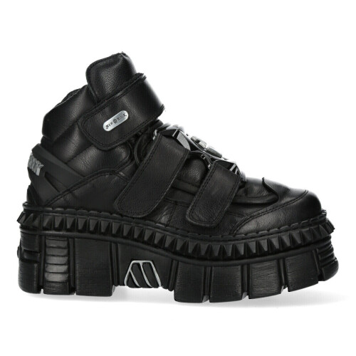 New Rock (39) NEW WALL285-S3 Unisex Metallic Black Leather Boots