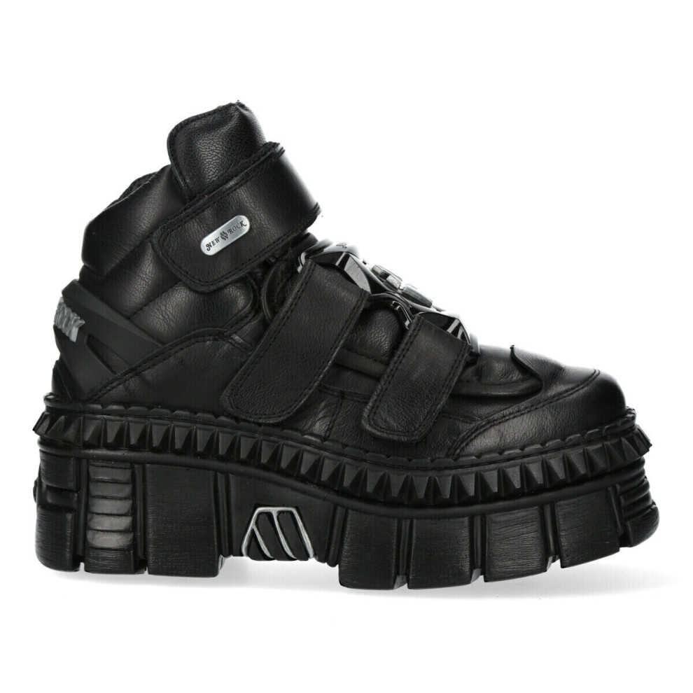 New Rock (44) New Wall285-S3 Unisex Metallic Black Leather Boots