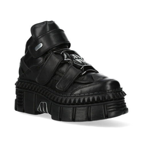 New Rock (41) NEW WALL285-S3 Unisex Metallic Black Leather Boots 2