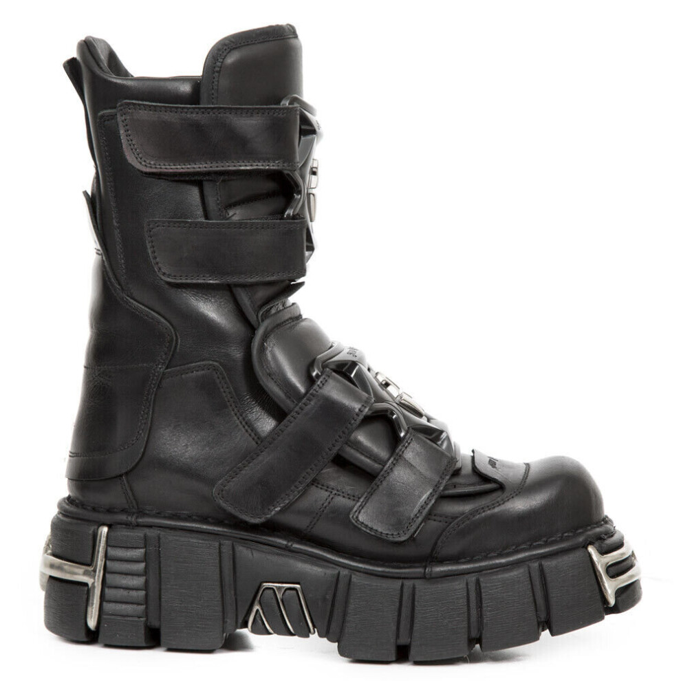 New Rock (39) New M-422-S1 Unisex Metallic Black Leather Boots