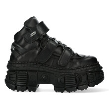 (37) NEW WALL285-S2 Unisex Metallic Black Leather Boots