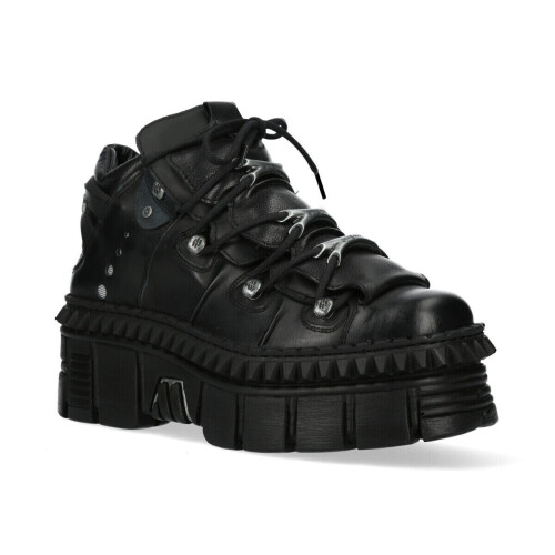 New Rock (45) NEW WALL106-S13 Unisex Metallic Black Leather Boot 2