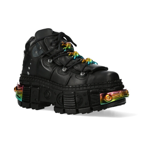 New Rock (44) NEW WALL106-S23 Unisex Metallic Black Leather Boot 2