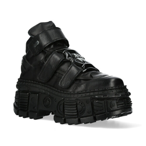 New Rock (43) NEW WALL285-S2 Unisex Metallic Black Leather Boots 2