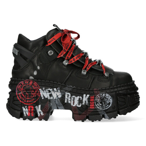 New Rock (44) NEW WALL106-C9 Unisex Metallic Black Leather Boots
