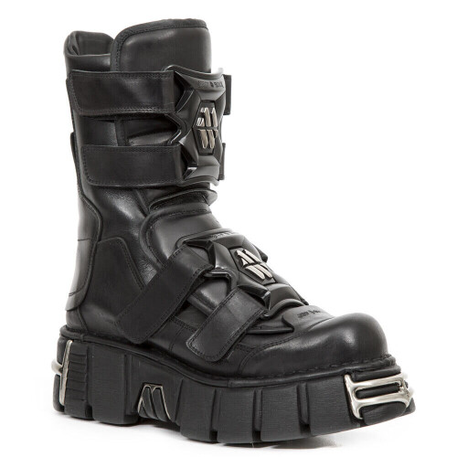 New Rock (44) NEW M-422-S1 Unisex Metallic Black Leather Boots 1