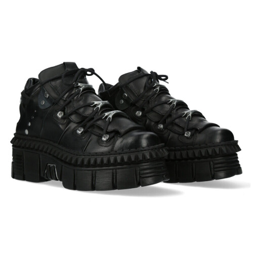 New Rock (44) NEW WALL106-S13 Unisex Metallic Black Leather Boot 1