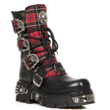 (44) New Rock 391T-S1 Black Leather Tartan Gothic Boots
