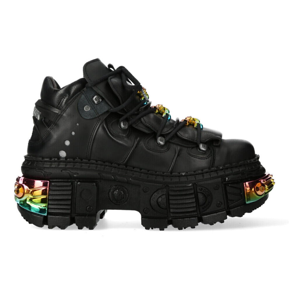 New Rock (38) New Wall106-S23 Unisex Metallic Black Leather Boot