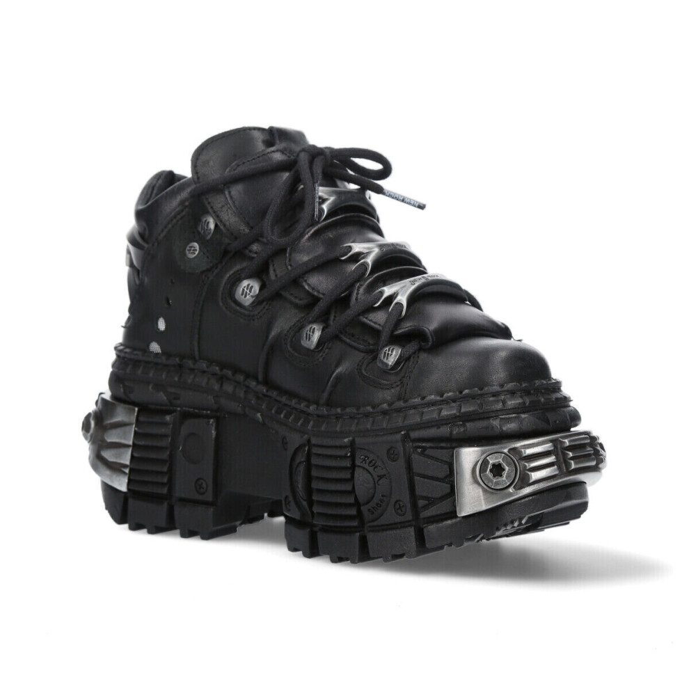New Rock (38) New Wall106-S10 Unisex Metallic Black Leather Boot