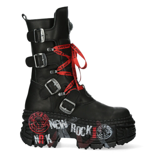 New Rock (42) NEW WALL028B-C1 Unisex Metallic Black Leather Boot