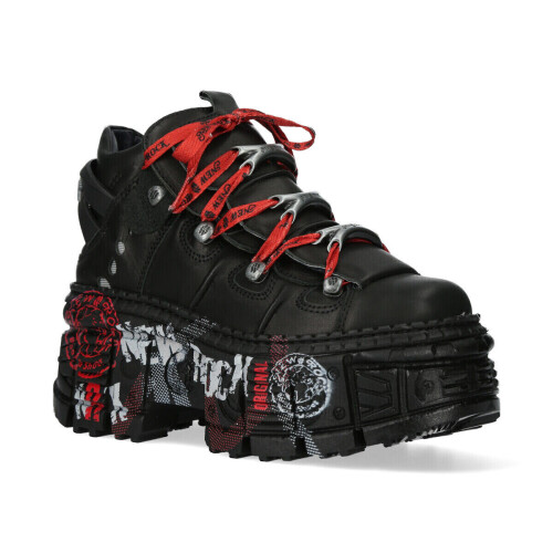 New Rock (44) NEW WALL106-C9 Unisex Metallic Black Leather Boots 1