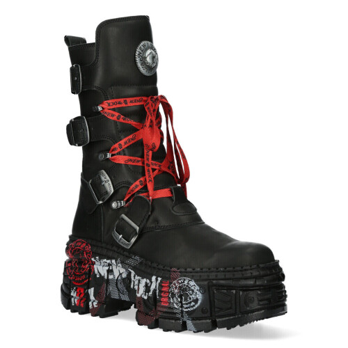 New Rock (37) NEW WALL028B-C1 Unisex Metallic Black Leather Boot 1