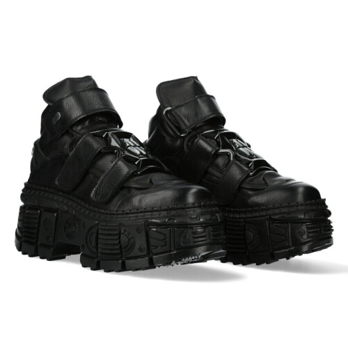 New Rock (41) NEW WALL285-S2 Unisex Metallic Black Leather Boots 1