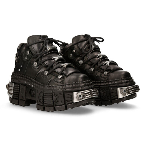 New Rock (45) NEW WALL106-S10 Unisex Metallic Black Leather Boot 1