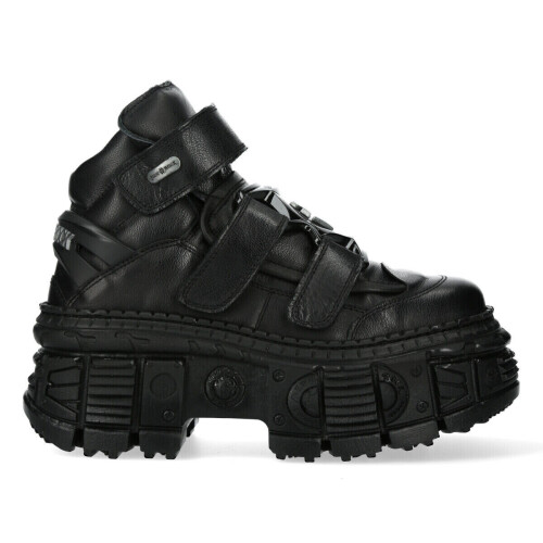 New Rock (43) NEW WALL285-S2 Unisex Metallic Black Leather Boots