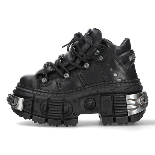 New Rock (45) NEW WALL106-S10 Unisex Metallic Black Leather Boot 2