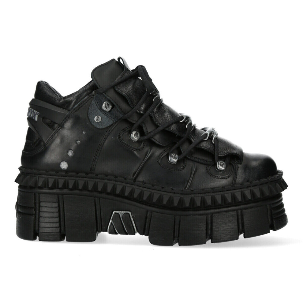 New Rock (36) New Wall106-S13 Unisex Metallic Black Leather Boot